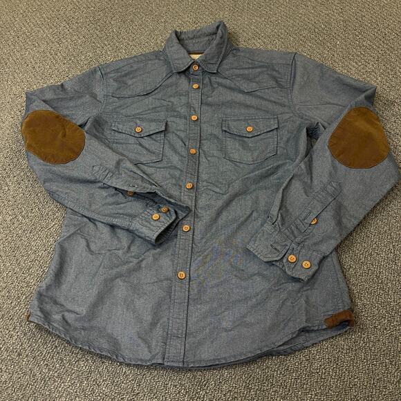 Esprit Shirt Mens Size Small S Blue Long Sleeve Button Slim Fit Elbow Patches - Picture 1 of 9